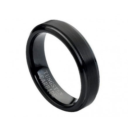 Black Tungsten Carbide Ring,flat Brushed Center With High Polish Stepped Edge 6mm