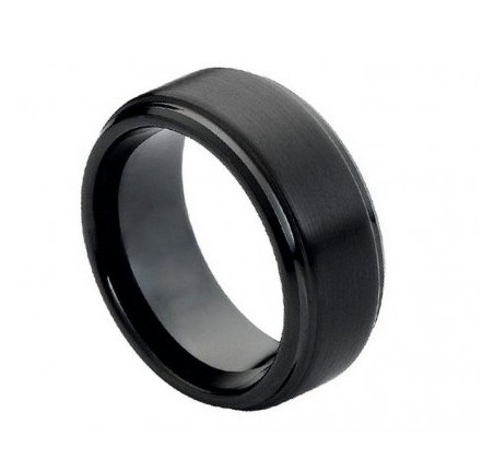 Tungsten Carbide Ring, Flat Brushed Center With High Polish Stepped Edge 8mm