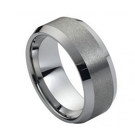 Tungsten Carbide Ring Brushed Center High Polish Beveled Edge 8mm