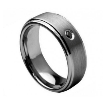 Tungsten Carbide Ring With 0.04ct Black Diamond Center Stone 9mm