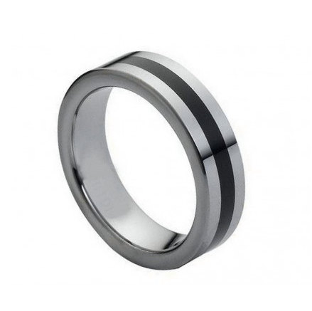 Tungsten Carbide Ring With Black Rubber Inlaid Center 6mm