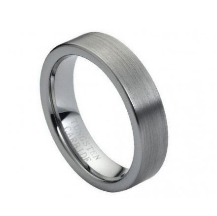 Tungsten Carbide Ring, Brushed Polished Flat Pipe Cut Style 6mm