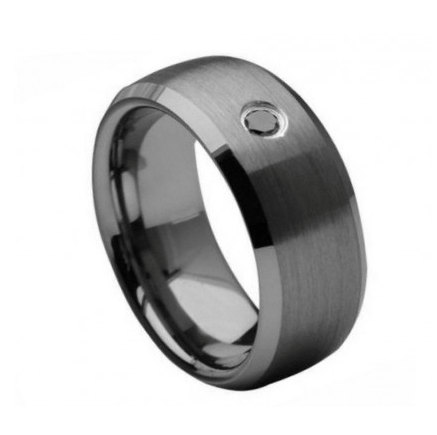 Tungsten Carbide Ring With 0.04ct Black Diamond Center Stone 8mm